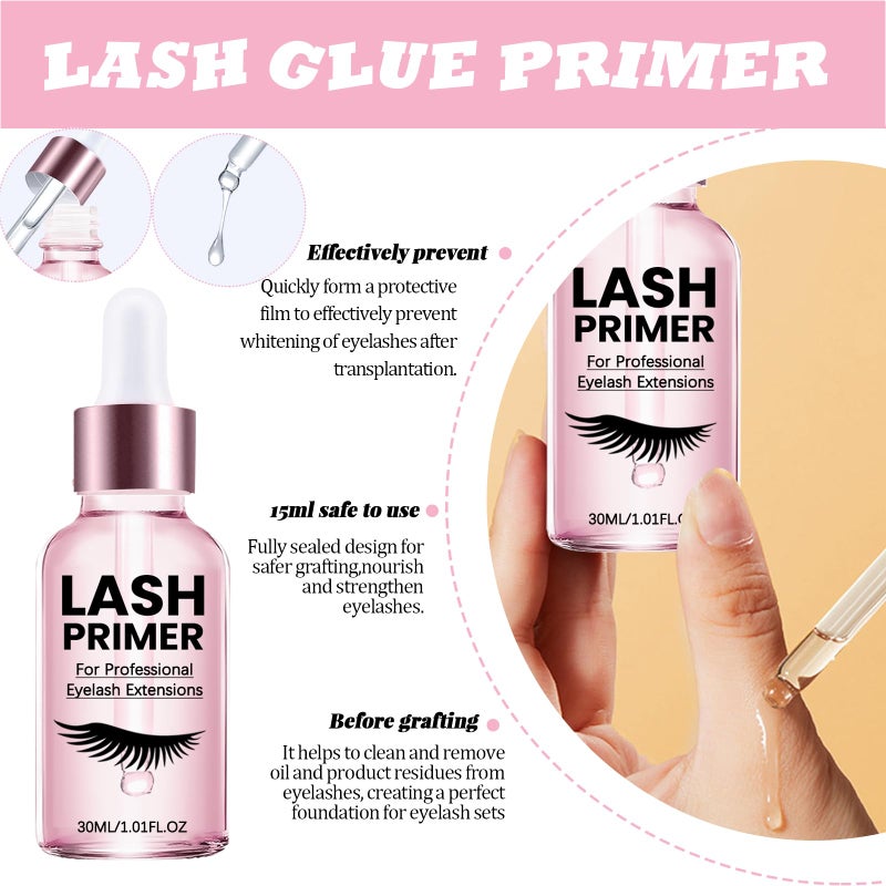 QUKLOGEN Lash Glue Primer Super Lash Bonder for Eyelash Extensions Kit Instant Cure Adhesive Companion Lash Glue Remover 6IN1 Professional Use Only Lash Extension Supplies with Tweezers Applicator - Image 3